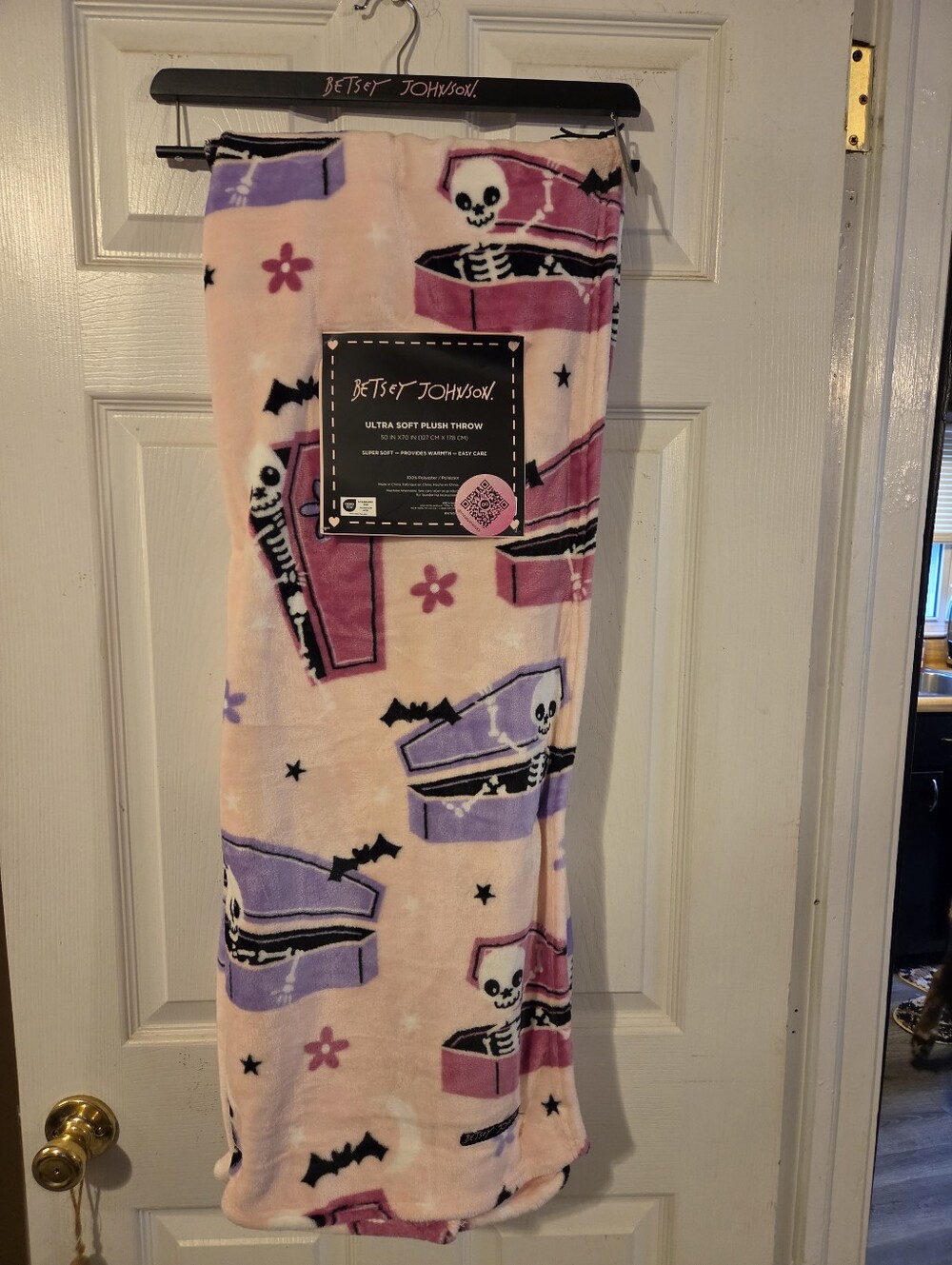 Betsey Johnson NWT Coffin Plush Throw ONLY ONE